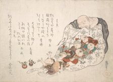Hotei Opening His Bag which Is Full of Small Boys, ca. early 19th century. Creator: Kita Busei