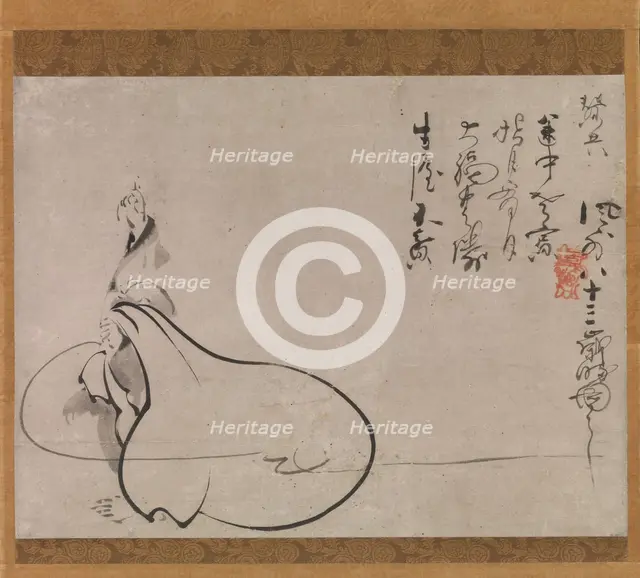 Hotei Pointing at the Moon, 1650. Creator: Fugai Ekun.
