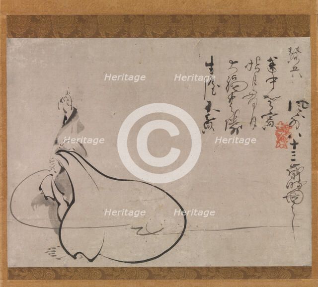 Hotei Pointing at the Moon, 1650. Creator: Fugai Ekun.