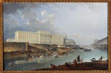 Hotel de la Monnaie, the Quai de Conti and the Seine, seen from the tip of la Cite, 1777. Creator: Pierre-Antoine Demachy
