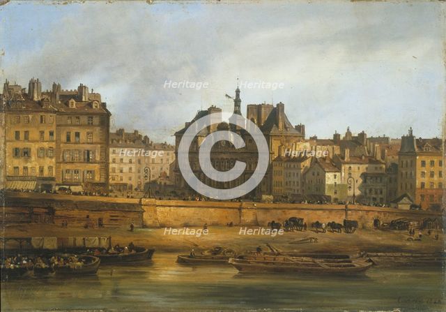 Hotel de Ville and Place de Greve, seen from the Ile de la Cite, 1828. Creator: Giuseppe Canella.
