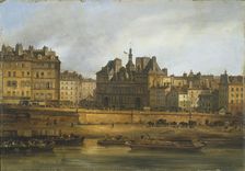 Hotel de Ville and Place de Greve, seen from the Ile de la Cite, 1828. Creator: Giuseppe Canella