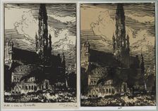 Hôtel de Ville de Bruxelles en feu, 1914. Creator: Auguste Louis Lepère (French, 1849-1918)