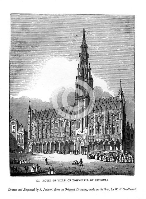 Hotel de Ville, or town hall of Brussels, 1843. Artist: J Jackson