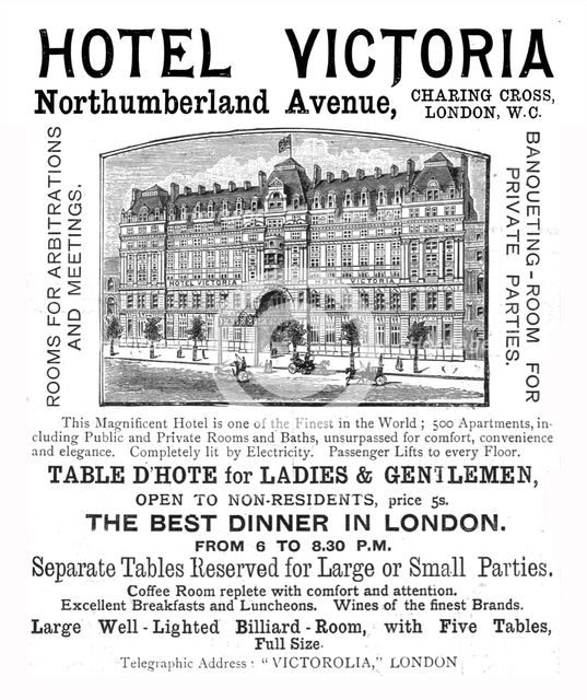 ''Hotel Victoria, Northumberland Avenue', 1891. Creator: Unknown.
