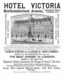 'Hotel Victoria, Northumberland Avenue 1891. Creator: Unknown