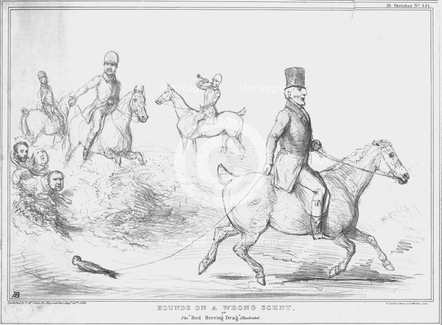 'Hounds on a Wrong Scent, or the Red Herring Drag illustrated', 1836.  Creator: John Doyle.