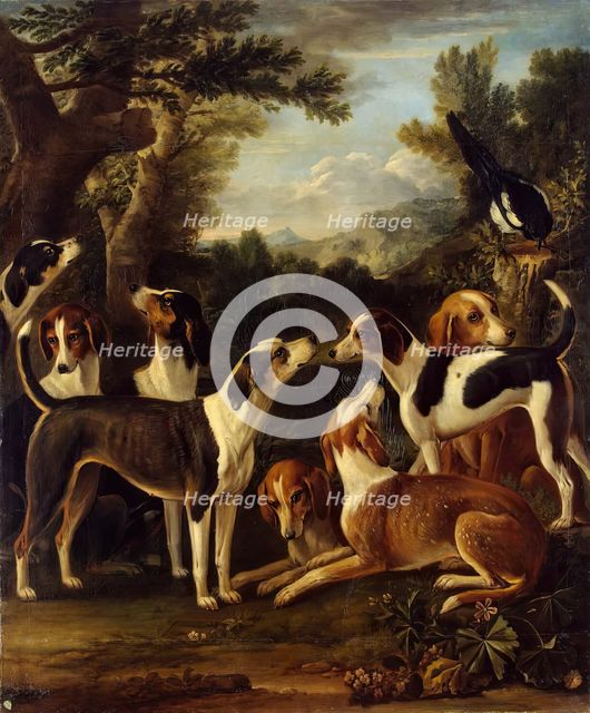 Hounds and a Magpie, 1740. Creator: John Wootton.