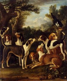 Hounds and a Magpie, 1740. Creator: John Wootton