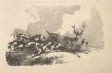 Hounds Hunting a Stag, 1784-88. Creator: Thomas Rowlandson