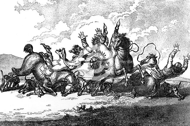 'Hounds throwing off', 1800.Artist: Henry William Bunbury