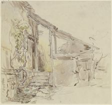 House corner with a grapevine and four steps, c1850-1905. Creator: Anton Burger