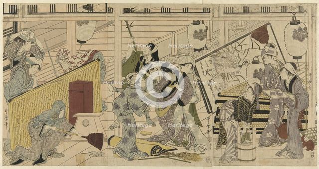 House cleaning in preparation for the New Year, Japan, c. 1797/99. Creator: Kitagawa Utamaro.