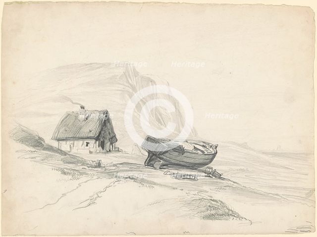 House and Boat at the Shore, c. 1835-1840. Creator: Seth Wells Cheney.