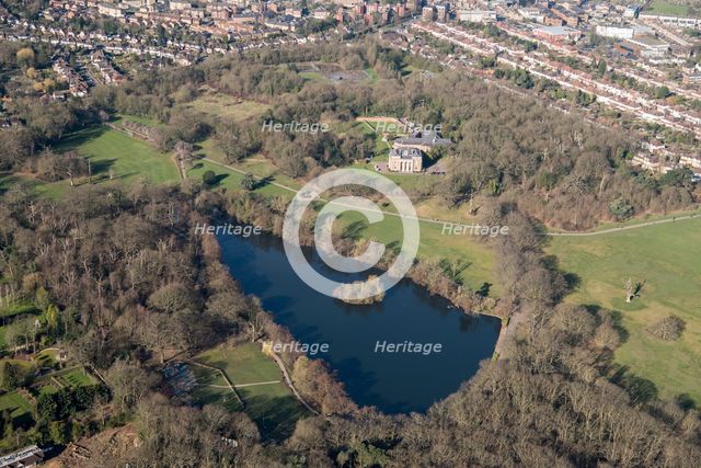House and boating lake, Grovelands Park, Southgate, London, 2018. Creator: Historic England Staff Photographer.