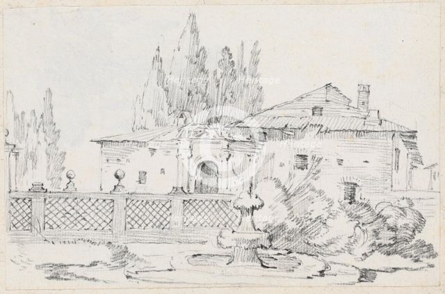 House and Trees across a Garden Wall, 1744/1750. Creator: Joseph-Marie Vien the Elder.