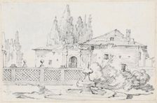 House and Trees across a Garden Wall, 1744/1750. Creator: Joseph-Marie Vien the Elder