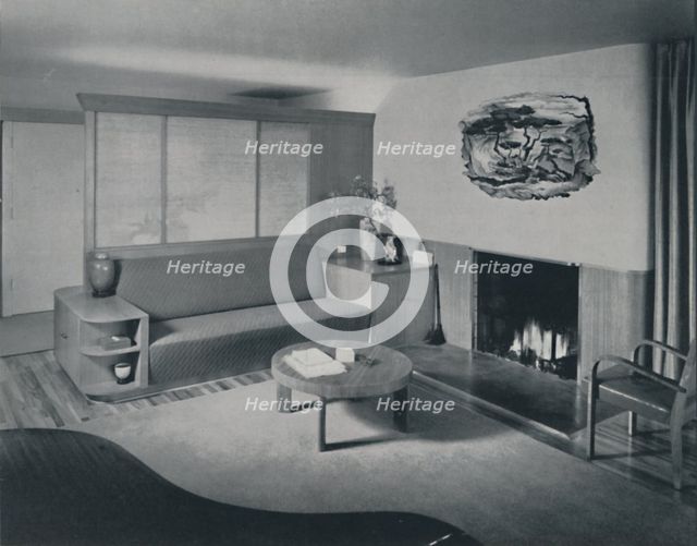 'House at Pomona, California - the living room from the other side of the partition', 1942. Artist: Unknown.