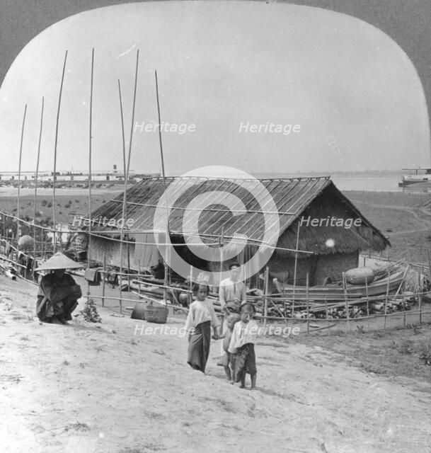 House built of bamboo on rafts, Bhamo, Burma, 1908. Artist: Stereo Travel Co