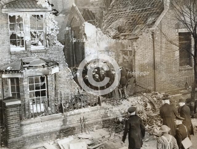 House damaged by a crashed RAF aircraft, Leytonstone, London, World War II, 11 February 1942. Artist: Unknown