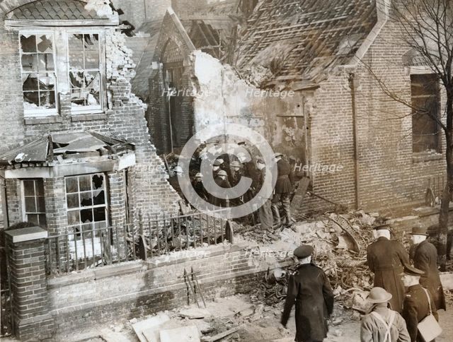 House damaged by a crashed RAF aircraft, Leytonstone, London, World War II, 11 February 1942. Creator: Unknown.