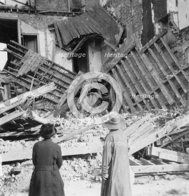 House destroyed by a bomb, Armentières, France, World War I, c1914-c1918. Artist: Nightingale & Co