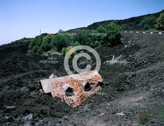 House destroyed by lava flow, Mount Etna, Sicily, Italy. Creator: Peter Thompson.