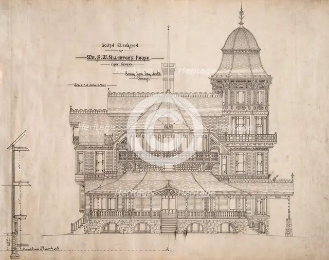 House for Mr. S.W. Allerton, Lake Geneva, Wisconsin: South Elevation, c. 1884. Creator: Henry Lord Gay.