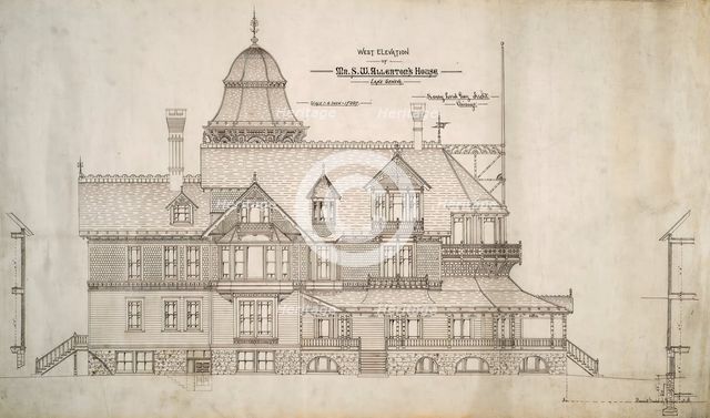House for Mr. S.W. Allerton, Lake Geneva, Wisconsin: West Elevation, c. 1884. Creator: Henry Lord Gay.