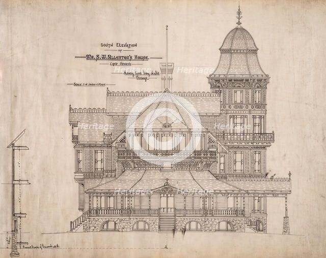 House for Mr. S.W. Allerton, Lake Geneva, Wisconsin: South Elevation, c. 1884. Creator: Henry Lord Gay.