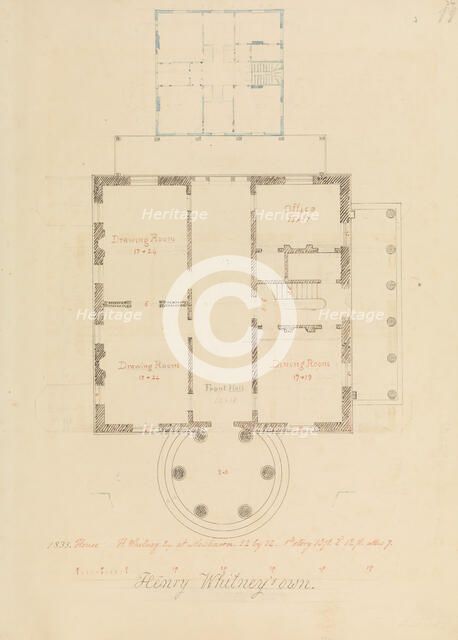 House for Henry Whitney, New Haven, Connecticut (client's plan), 1835. Creator: Alexander Jackson Davis.