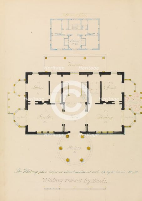 House for Henry Whitney, New Haven, Connecticut (revised plan), ca. 1836. Creator: Alexander Jackson Davis.