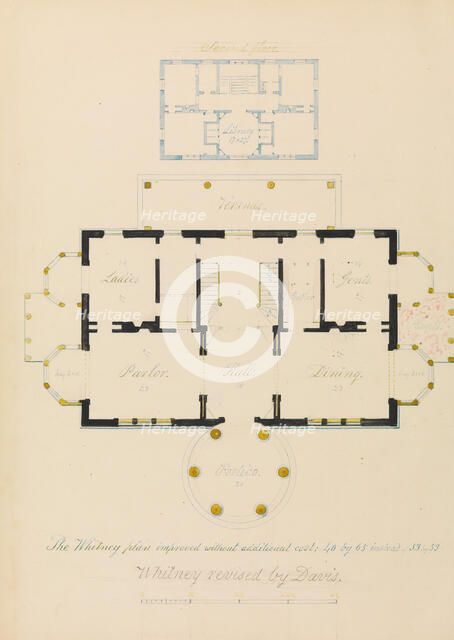 House for Henry Whitney, New Haven, Connecticut (revised plan), ca. 1836. Creator: Alexander Jackson Davis.