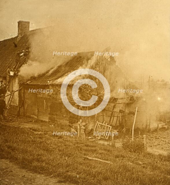 House hit by a shell, c1914-c1918. Artist: Unknown.