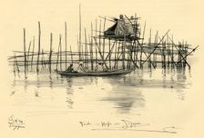 House on stilts and fishermen in Singapore Harbour, 1898. Creator: Christian Wilhelm Allers