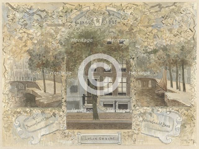 House on the Leliegracht, flanked by the bridges over the Prinsengracht and..., 1864-1936. Creator: Johannes Cornelis van Essen.