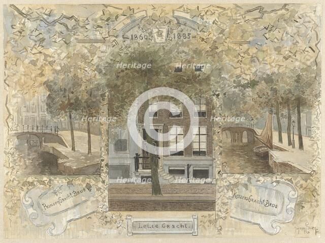 House on the Leliegracht, flanked by the bridges over the Prinsengracht and..., 1864-1936. Creator: Johannes Cornelis van Essen.