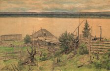 House on the river bank, 1921. Creator: Dmitrii Innokent'evich Karatanov