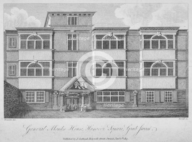 House of George Monck, Duke of Albermarle in Grub Street, now Milton Street, City of London, 1813. Artist: A Birrell