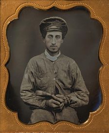 House Painter Wearing a Cap and Holding a Paint Brush, 1850s. Creator: Unknown