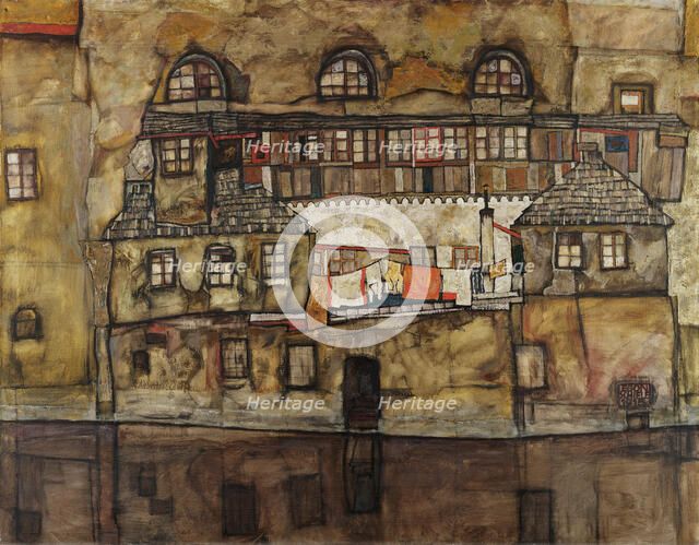 House Wall on the River, 1915. Artist: Schiele, Egon (1890–1918)