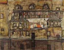 House Wall on the River, 1915. Artist: Schiele, Egon (1890–1918)