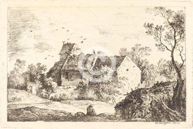 House with a Dovecote in a Rolling Landscape, c. 1770. Creator: Nicolas Perignon.