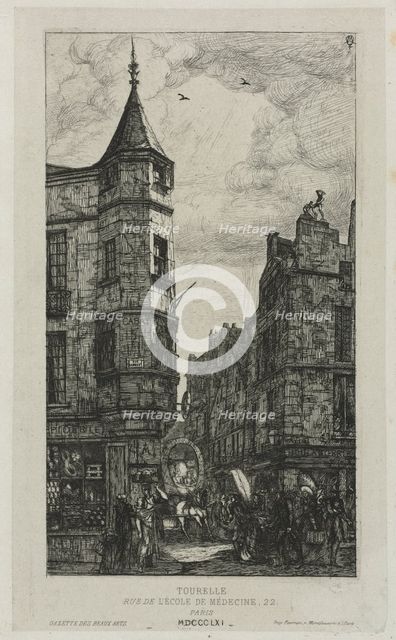 House with a Turret, No. 22, rue de LEcole de Médecine, Paris, (called the Turret of Marat), 1861. Creator: Charles Meryon (French, 1821-1868).