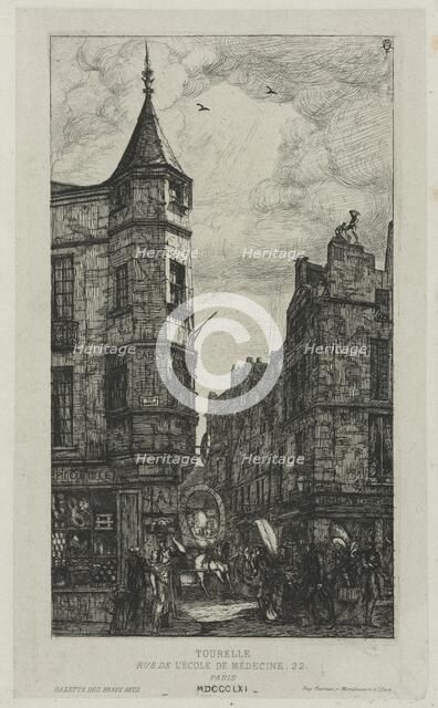 House with a Turret, No. 22, rue de LEcole de Médecine, Paris, (called the Turret of Marat), 1861. Creator: Charles Meryon (French, 1821-1868).