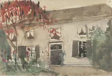 House with front yard and red tree, 1874-1945. Creator: Carel Adolph Lion Cachet
