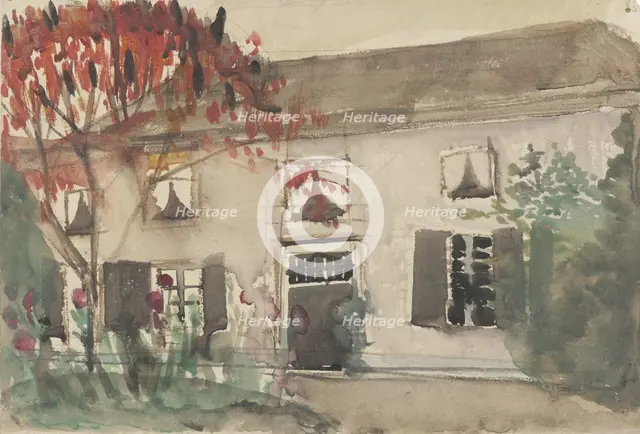 House with front yard and red tree, 1874-1945. Creator: Carel Adolph Lion Cachet.