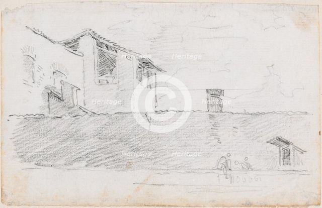 Housetops behind a Wall, probably c. 1754/1765. Creator: Hubert Robert.