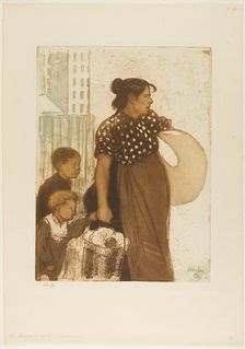 Housewife and Children Returning from the Laundry House, 1899. Creator: Theophile Alexandre Steinlen