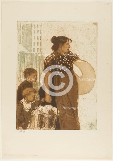 Housewife and Children Returning from the Laundry House, 1899. Creator: Theophile Alexandre Steinlen.